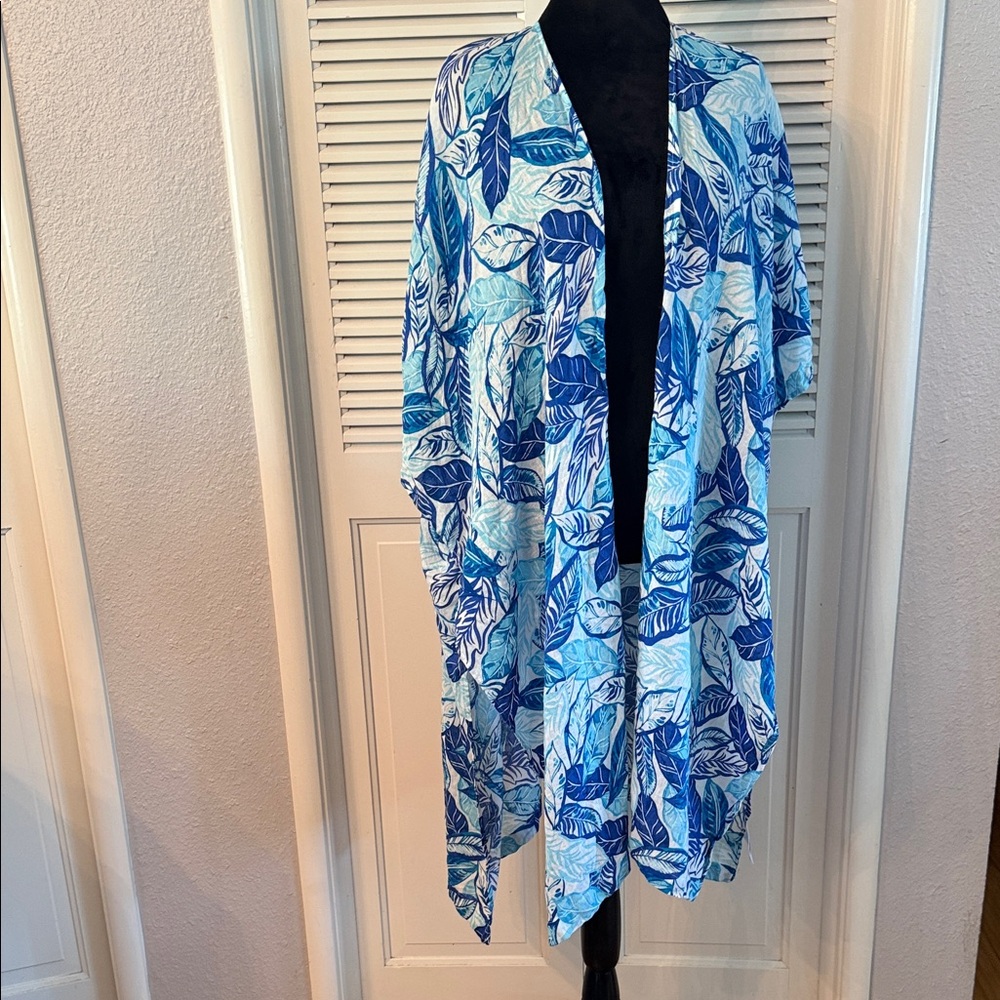 Sigrid Olsen Blue Leaf Print Kimono